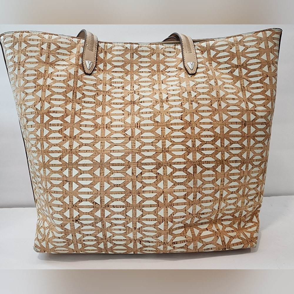 Stella and Dot Fillmore Tote Cork BIG Handbag Geometric Print Purse Beach Bag